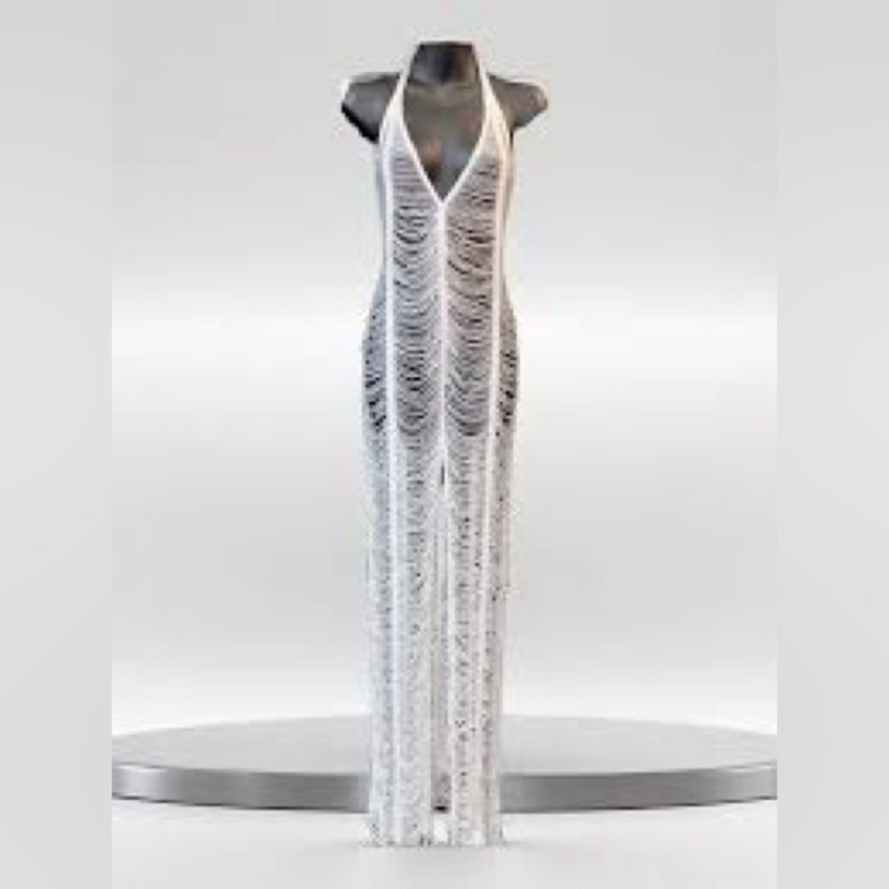 Elegant White Halter Maxi Dress coverup